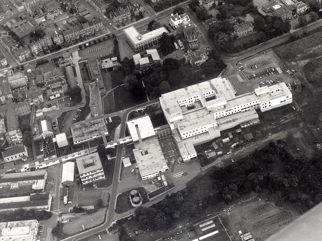 Aerial view over Northampton General Hospital 1980