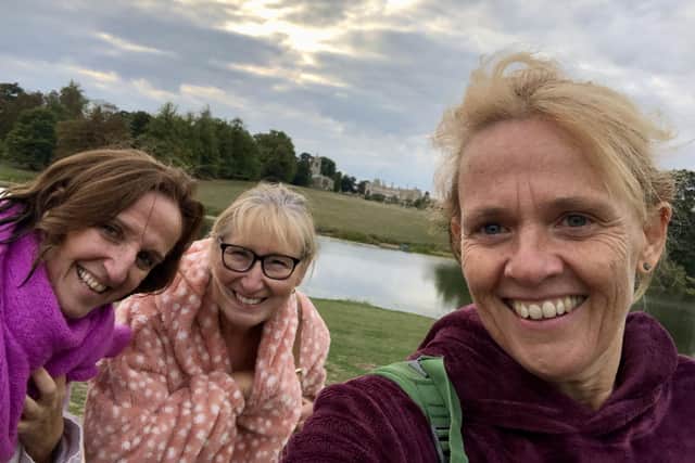 Julia, Ann and Mandy pictured after their swim in the lake at Castle Ashby.