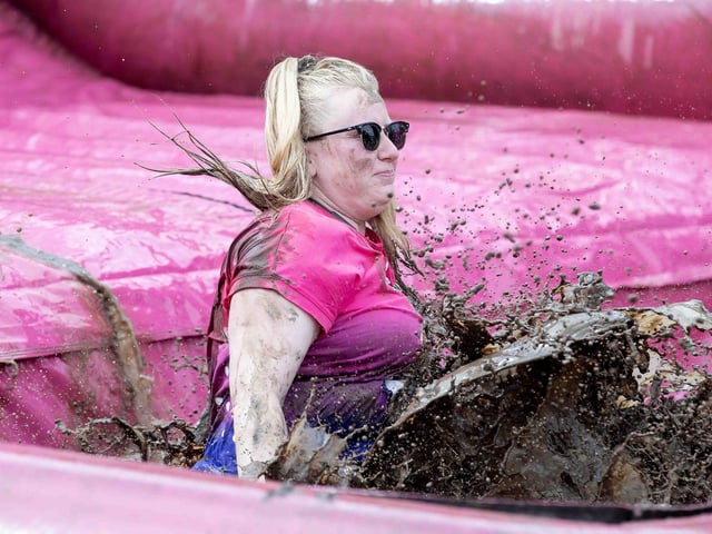 All smiles as participants tackled obstacles during Race for Life's Pretty Muddy on Saturday July 13, 2024 in Abington Park.