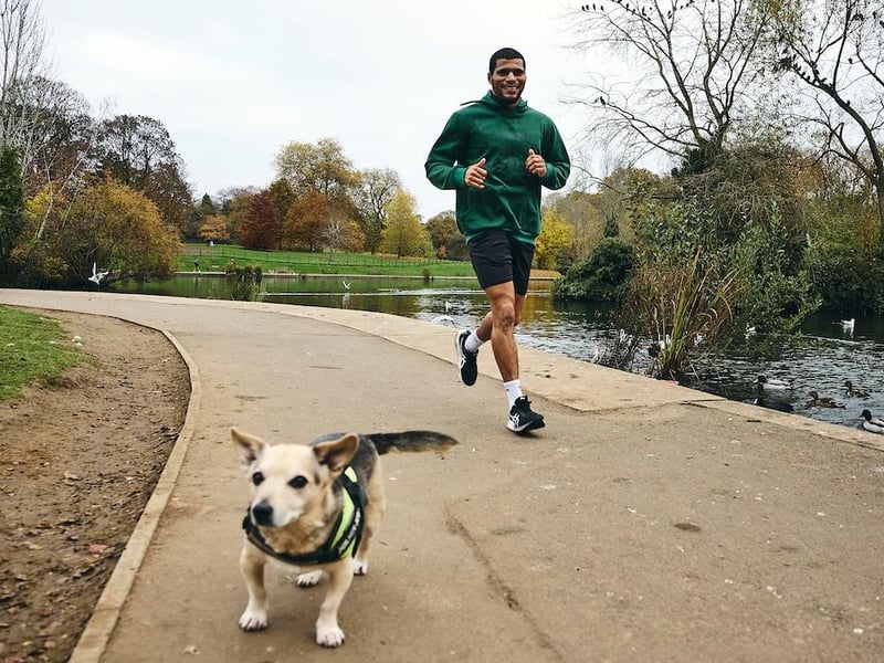 This dog got involved as Michael Stephenson made his way round the 5k course