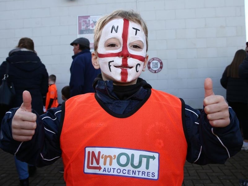 A young Northampton Town fan with a painted face prior to the Sky Bet League Two match between Northampton Town and Port Vale at PTS Academy Stadium on February 08, 2020.