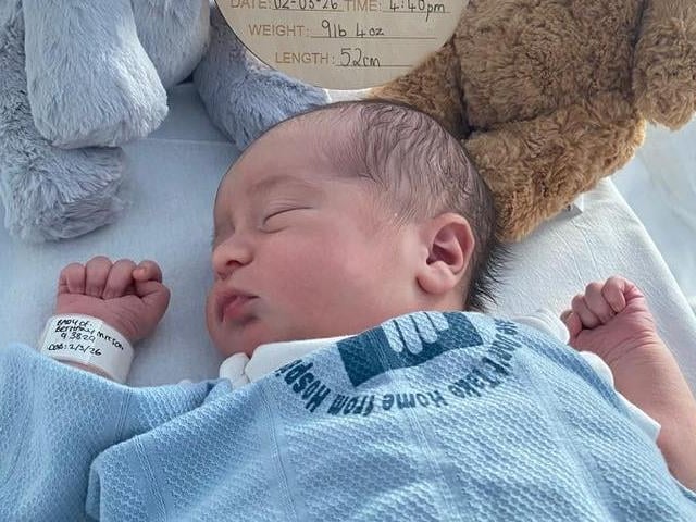 Harry born at 4.40pm on March 2 at Kettering General Hospital, weighing 9lbs 4oz.