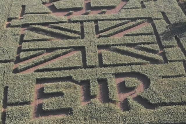 The Royal coat of arms planted out in maize