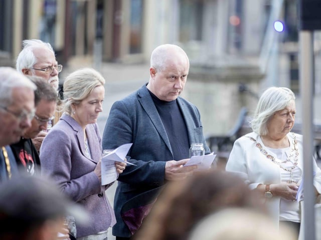 Everyone gathered to remember the victims of fatal knife crime attacks and to mark one year since the Knife Angel visited Northamptonshire.