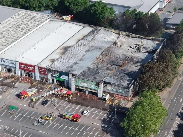 The extensive damage to Dunelm, Pets at Home and neighbouring businesses following the devastating fire on Saturday May 31.