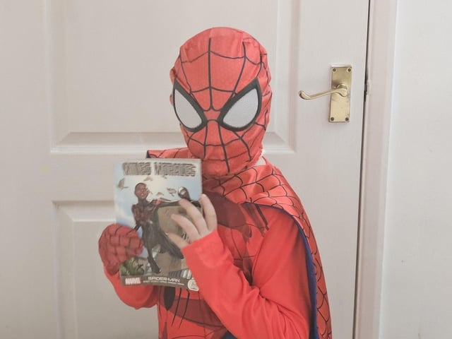 Oliver, aged eight, as Spiderman.