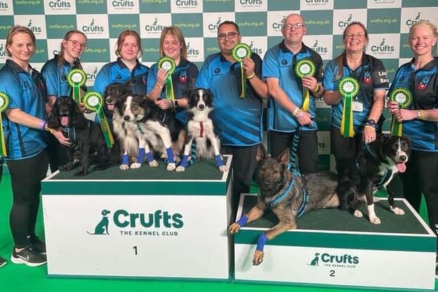 The Molten Magnets flyball team at the Crufts final in 2022.