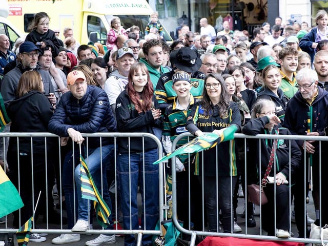 Saints players, coaches and staff celebrated with fans in Northampton town centre on Sunday (June 9) after winning the Gallagher Premiership title at Twickenham on Saturday (June 8).