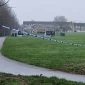 The drug deal took place at the skate park (middle) then the boys biked into the middle of the park (right) which is where the fight unfolded. Four boys, who cannot be named for legal reasons, watched on from the trees alongside the canal (left).