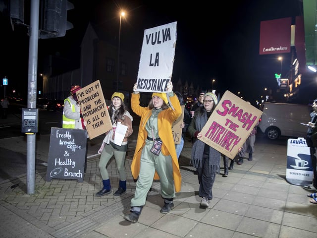 Women marched through Northampton town centre on Saturday November 25 to unite together with allies to address the global pandemic of violence against women and girls.