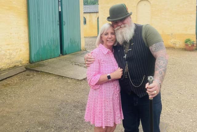 Owners of The Eccentric Englishman, Liz Cox and Mucker.