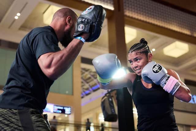 Jessica McCaskill in action during her public workout in Abu Dhabi (Picture: Mark Robinson Matchroom Boxing)