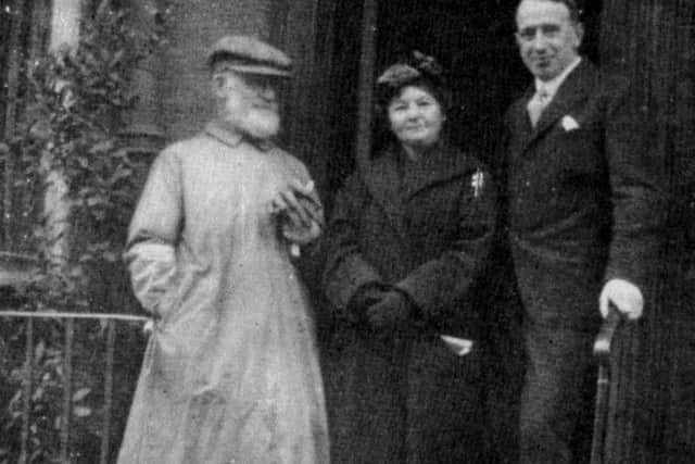 Bondfield (centre) outside 78 Derngate: during the 1922 campaign with George Bernard Shaw and W.J. Bassett-Lowke