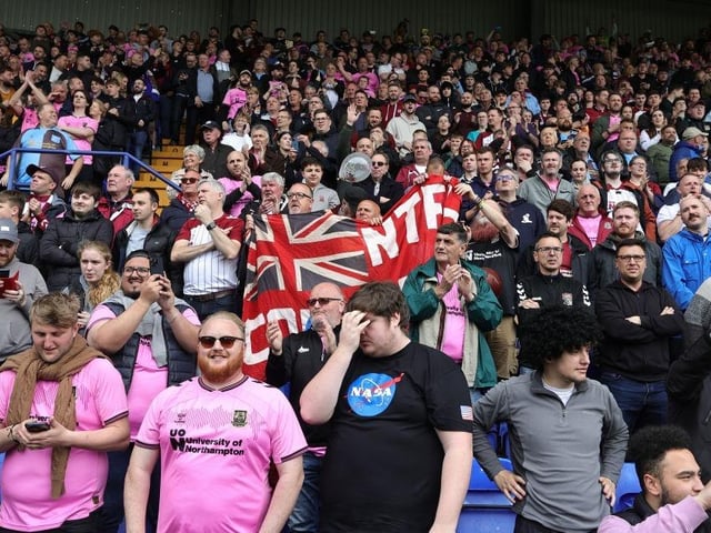 Northampton Town supporters prior to the final game of the season at Tranmere Rovers.