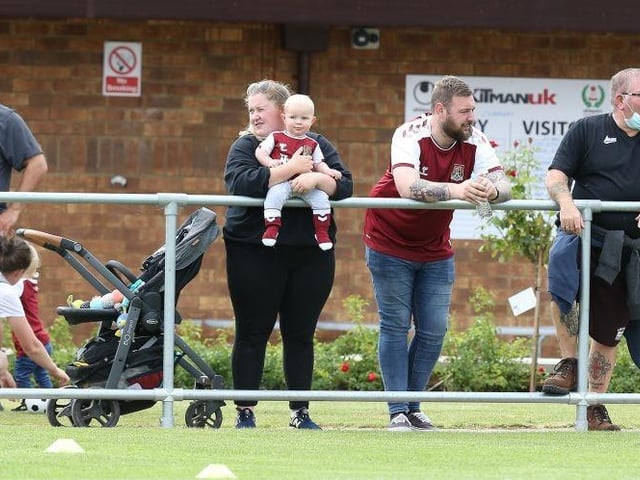 Northampton Town fans look on during the Pre-Season Friendly match between Sileby Rangers and Northampton Town at Fernie Fields on July 10, 2021.