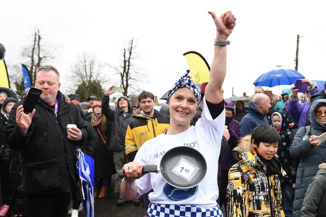 Kaisa Larkas was the winner of Olney pancake race - but it was a close call