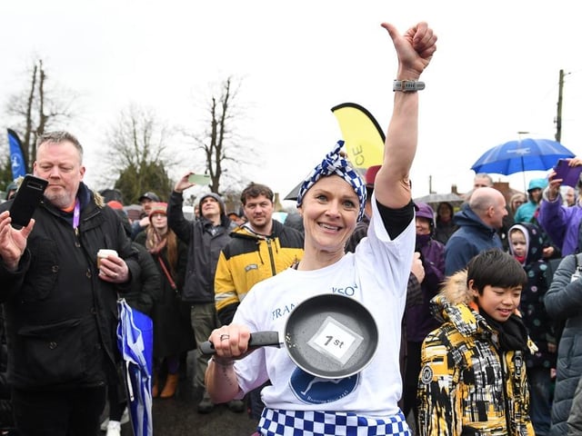 Kaisa Larkas was the winner of Olney pancake race - but it was a close call