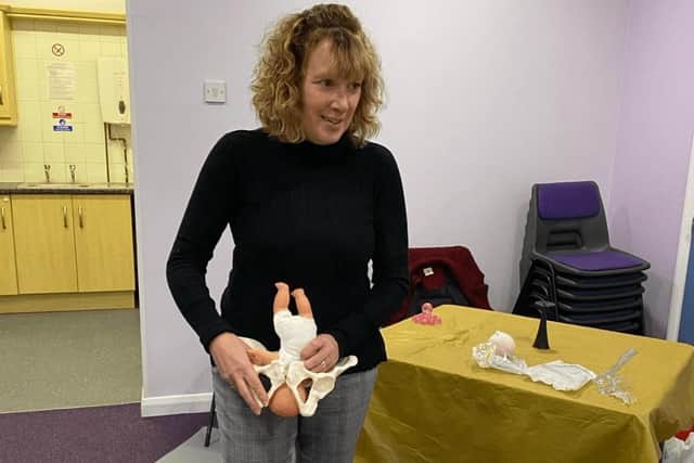 Cheryl delivering an antenatal class in rugby