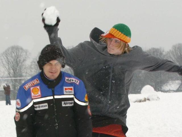 Northampton: Hope Centre snow day The members Northampton Hope Centre, James Ashton (left) and Chris O'Brien enjoy the snow at the Racecourse. Thursday, 5th February 2009