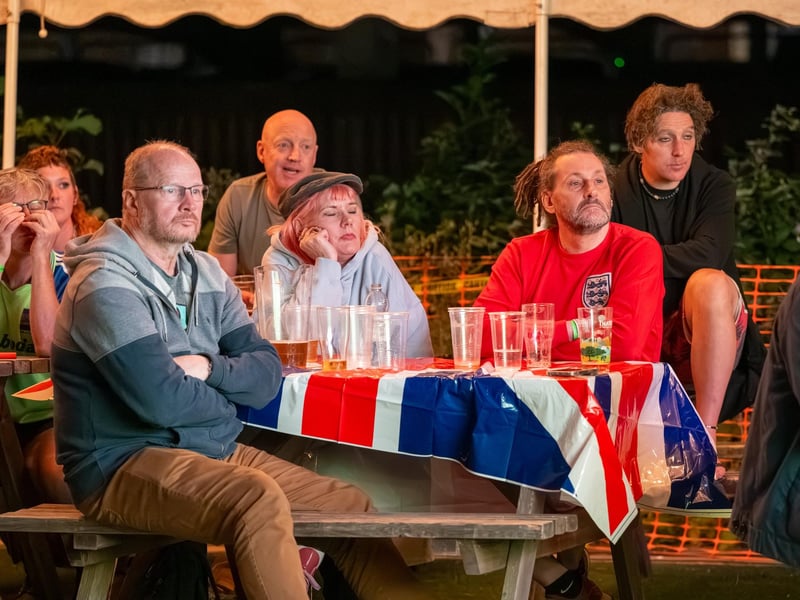 Football fans watching England vs Mexico in the garden of The Black Prince in Northampton. Photo by David Jackson.