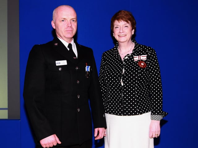 2013 - Northamptonshire Police Long Service awards ceremony takes place at their Headquarters, Wootton Hall, Northampton. Constable Ian Salaman, presented by Deirdre Newham.