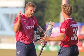 David Willey shows his delight after guiding the Steelbacks to victory and Finals Day (Picture: Peter Short)