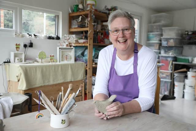 Louise Crookenden-Johnson in her pottery studio in Kettering