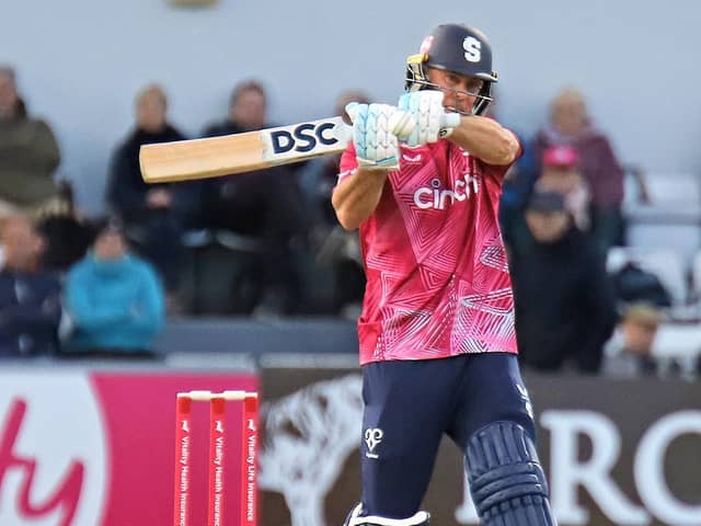 Chris Lynn hammered 28 off one Tom Taylor over (Picture: Peter Short)