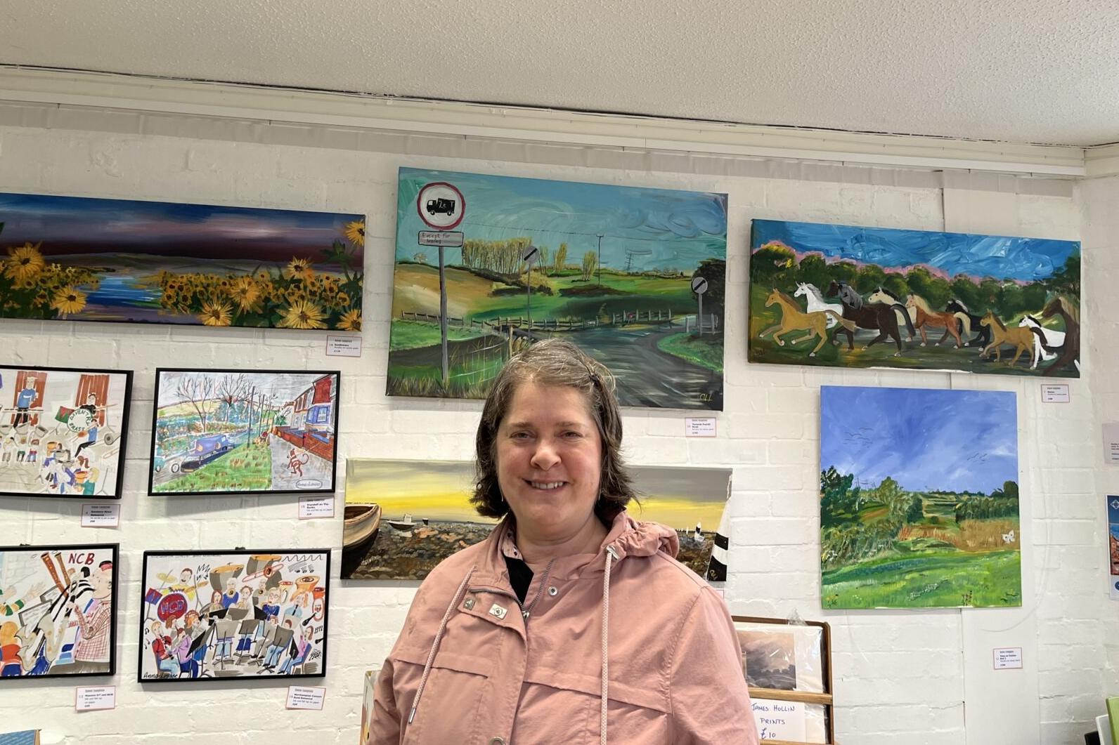 Anna Langton at her art exhibition.