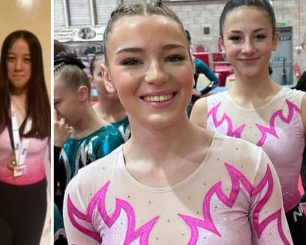Caitlin and Sophia from Jumpz Gymnastics, pictured second from the right and left, have qualified to take part in the USAIGC competition in America this July.