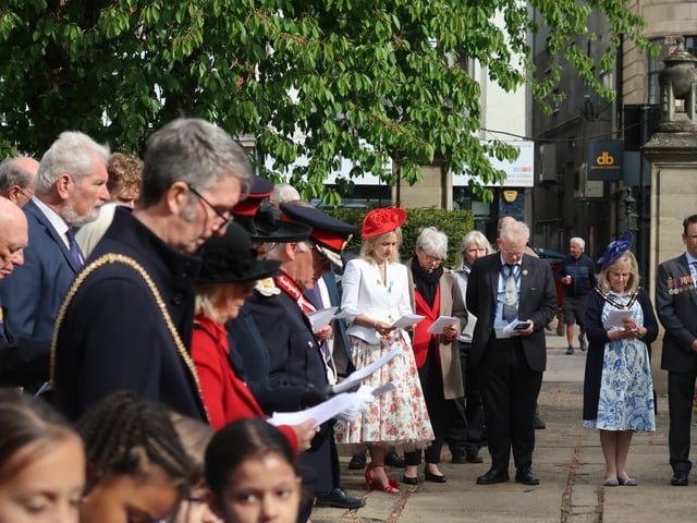 A flag raising service took place at The Guildhall, followed by service in the memorial gardens at All Saints Church, on Thursday May 8.