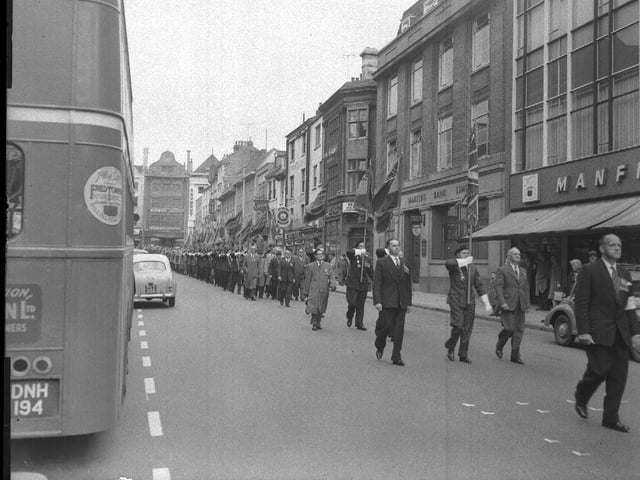 Remembrance Day parade The Drapery, Northampton early 1960s