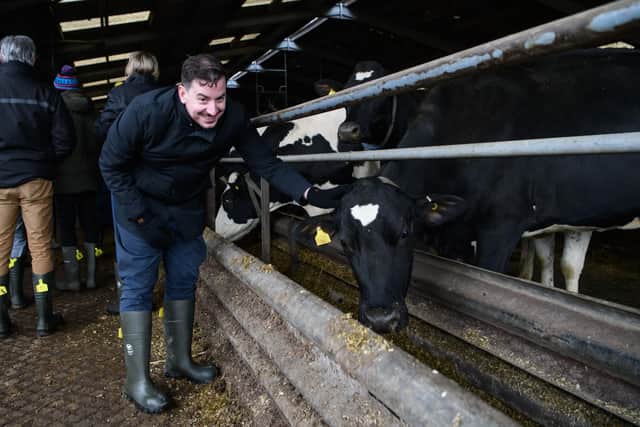 Mike Reader MP on farm during the Arla visit