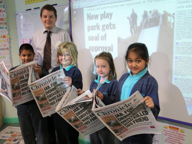 2010 - Chron reporter Callum Jones giving a talk about newspapers to children from Castle Primary School.