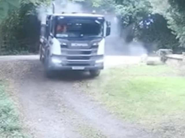 Footage released by Warwickshire Rural Crime Team shows the moment a lorry driver smashed into the 5ft-tall William Gladstone memorial cross in Lea Marston, Warwickshire, in August 2024.