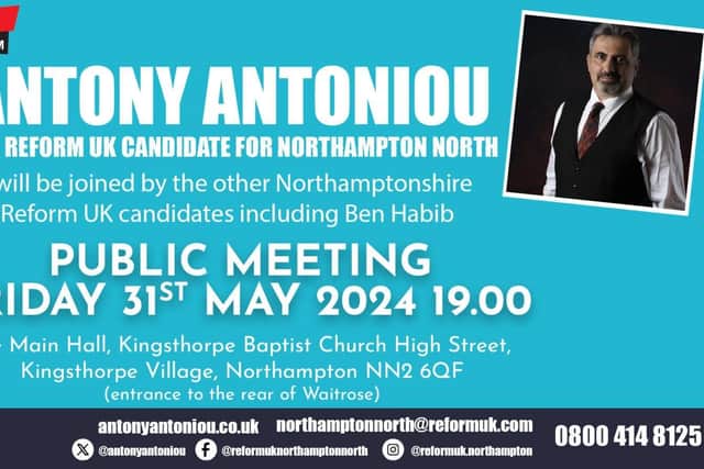 Reform UK Northampton meeting with Ben Habib on Friday 31st May