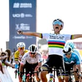 2021 World Champion Elisa Balsamo celebrates a stage win. Picture: SWpix.com