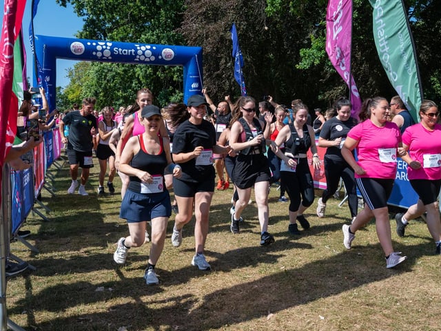 Runners taking part in the Pretty Muddy Race For Life at Abington Park in Northampton on Saturday, July, 11, 20026. Photo by David Jackson.
