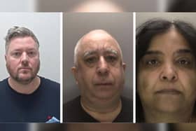 Craig Morris (left), Jogesh Bhandari (middle) and Meenakashi Bhandari were sentenced at Northampton Crown Court