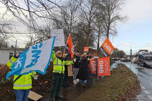 Around 15 EMAS workers picketed outside Mereway Ambulance Station today (Wednesday)