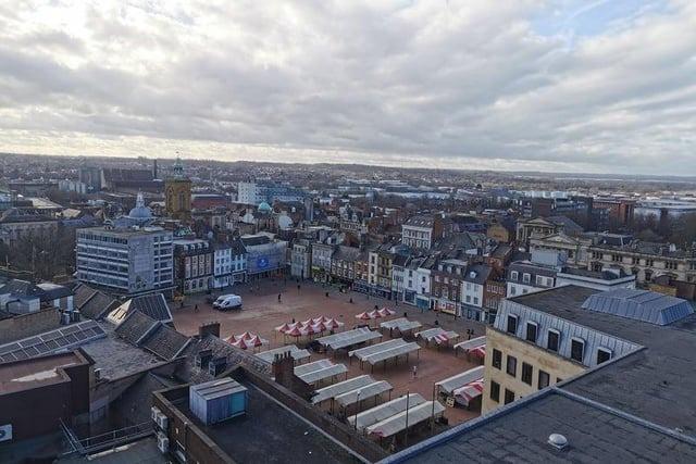 Photo taken from the top of the Grosvenor Centre car park on the first day without trade at the Market Square on January 31.