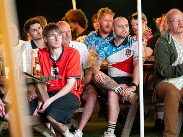 Football fans watching England vs Norway in the garden of The Black Prince in Northampton on Saturdy, July 11, 2026. Photo by David Jackson.