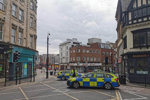 Part of Northampton town centre is cordoned off.