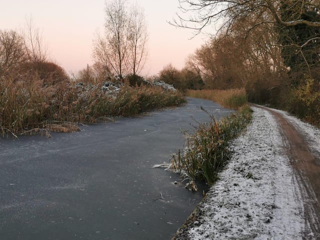 The River Nene frozen at Hunsbury.