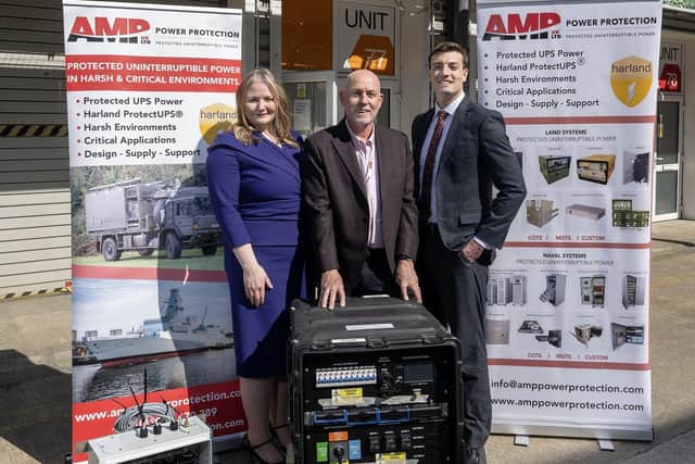 L-r Jessica Painter of Watersheds, Andy Parfitt, AMP Power Protection's CEO and Josh Jones, Watersheds