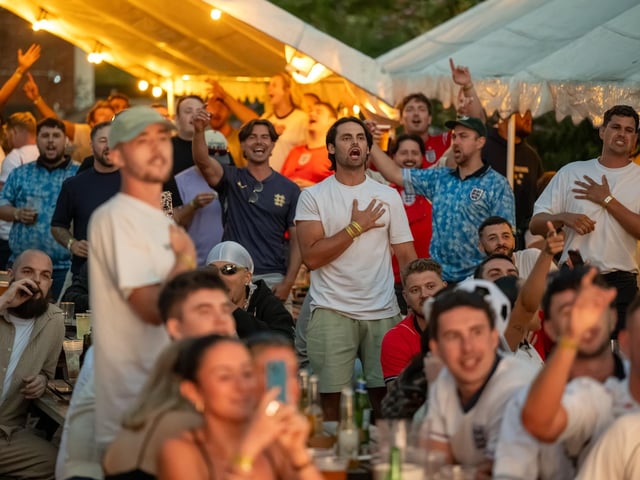 Football fans watching England vs Norway in the garden of The Black Prince in Northampton on Saturdy, July 11, 2026. Photo by David Jackson.