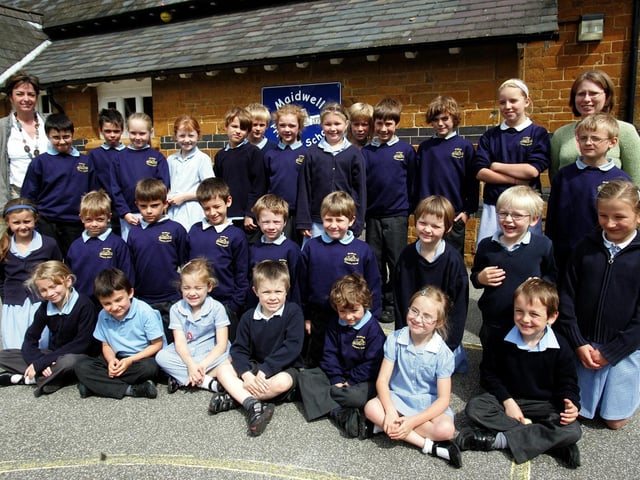 Maidwell Primary School - pictured is pupils with head Rosemarie James and Sandra Littler.