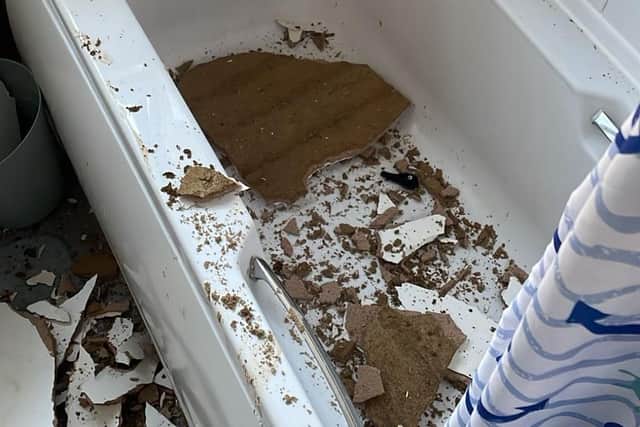 The debris in the bathtub