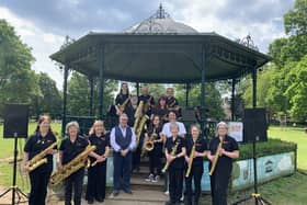 Phoenix Saxophone Orchestra with Tom Bruton, owner of their sponsor Saxtet Publications