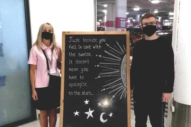 Founder and writer James McInerney (pictured on the right) visiting The Poetry Project in the Weston Favell Shopping Centre in Northampton.